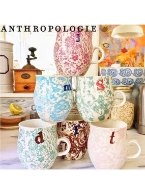 Anthropologie J Floral Monogram Ceramic Mug - Pink